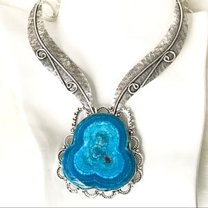 HUGE BLUE SOLAR QUARTZ NECKLACE. .925 Silver.